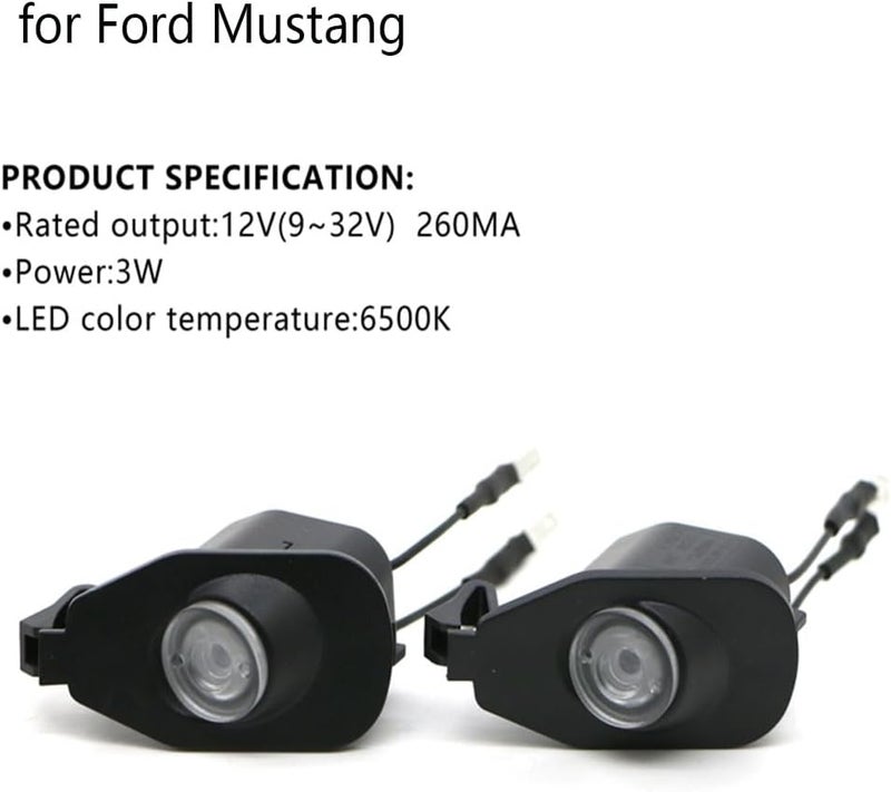 MKRLSTKM 2Pcs Side Mirror Logo Puddle Light Assembly Welcome Light Compatible with Mustang 2013-2024 LED High-Definition Never Fading Replacement for Mustang Lights - Image 4